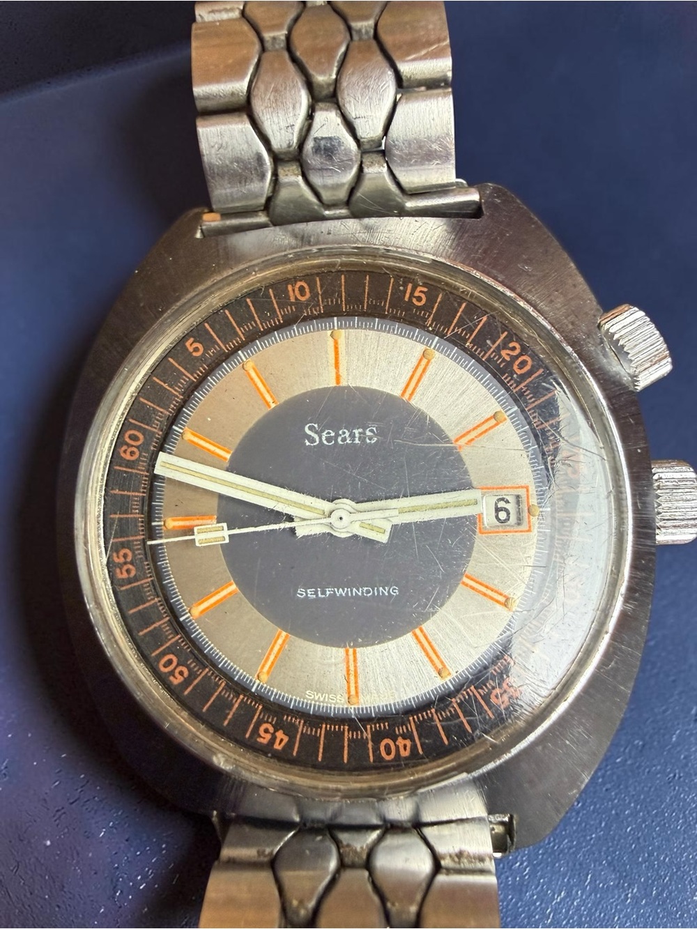 Rare Vintage Sears 16099/12 Swiss Automatic Skin Diver Dual Crown Original Brace - Picture 2 of 7